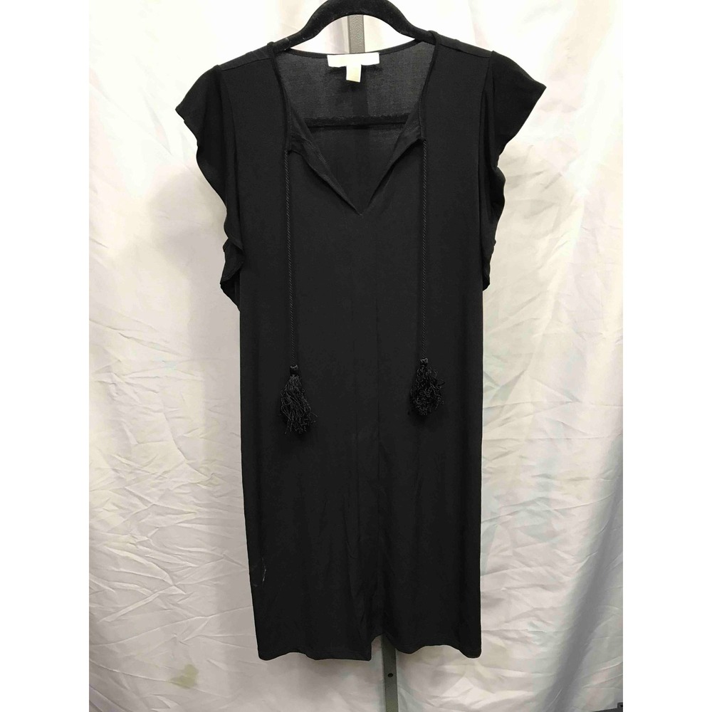 MICHAEL KORS Black Tassel V-Neck Flutter Sleeve Casual Dress Women's Size M